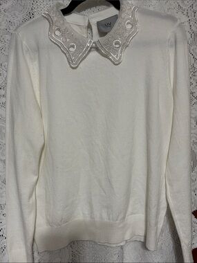 Milano White Embellished Peter Pan Collar Sweater